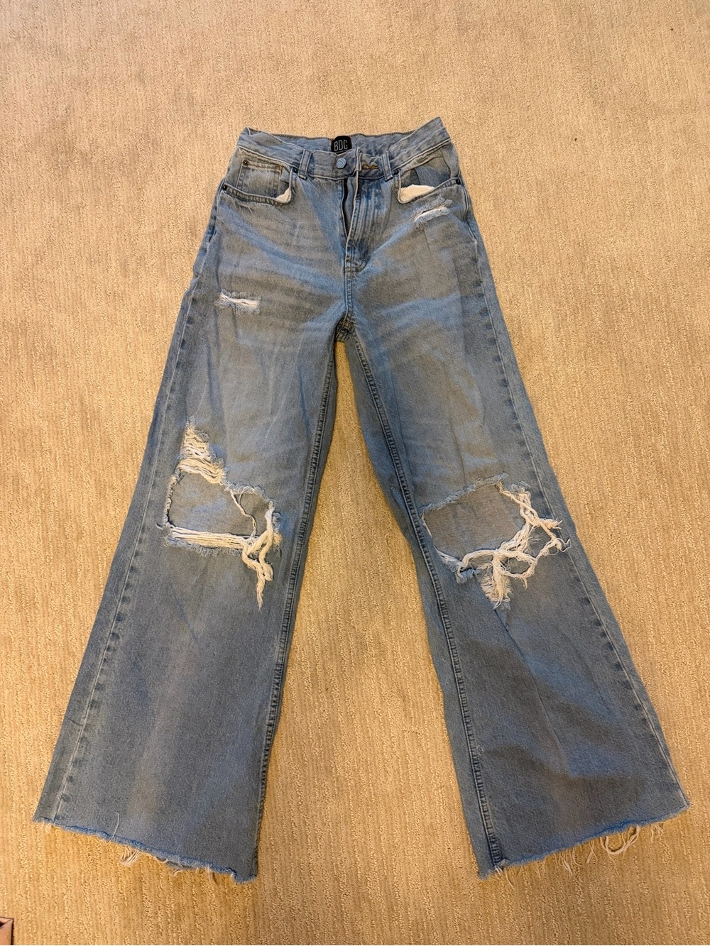 BDG Light Blue Distressed Wide-Leg Jeans